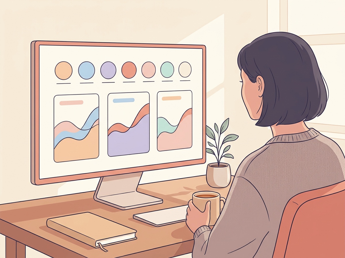 Illustration of one person at a tidy desk with a single unified dashboard — consolidation